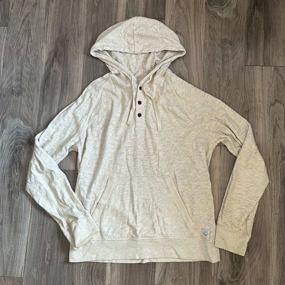 Tan Cream Lucky Brand Pullover Button Sweatshirt Size L